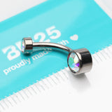 Detail View 4 of Implant Grade Titanium Internally Threaded Bezel Set Gem Belly Button Ring-Aurora Borealis