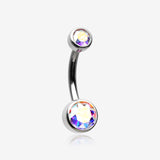 Implant Grade Titanium Internally Threaded Bezel Set Gem Belly Button Ring