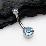 Detail View 2 of Implant Grade Titanium Internally Threaded Bezel Set Gem Belly Button Ring-Aqua