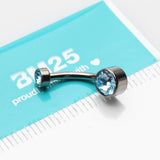 Detail View 4 of Implant Grade Titanium Internally Threaded Bezel Set Gem Belly Button Ring-Aqua