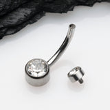 Detail View 3 of Implant Grade Titanium Internally Threaded Bezel Set Gem Belly Button Ring-Clear Gem