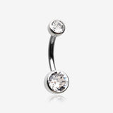 Implant Grade Titanium Internally Threaded Bezel Set Gem Belly Button Ring