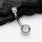 Detail View 2 of Implant Grade Titanium Internally Threaded Bezel Set Gem Belly Button Ring-Clear Gem