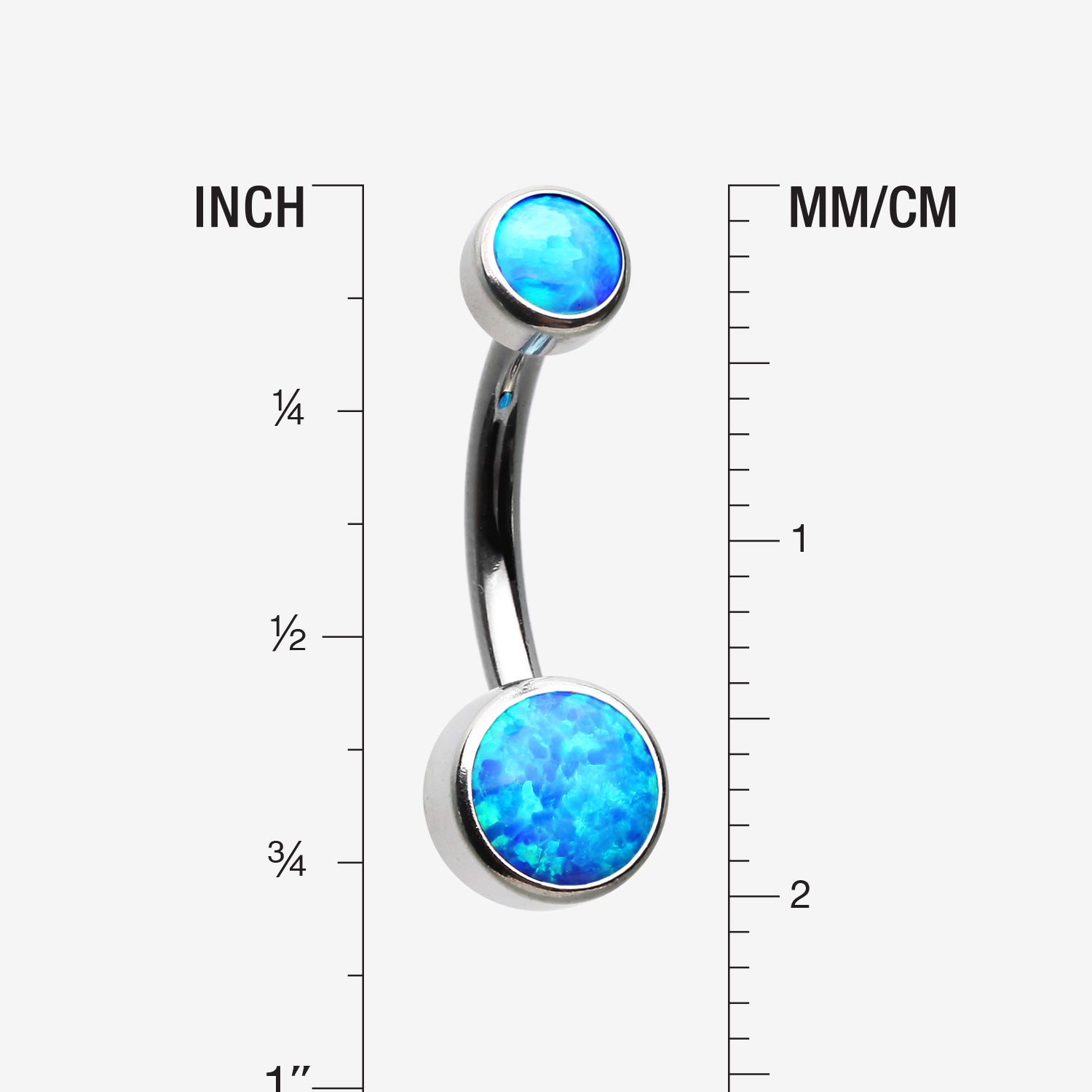 Detail View 1 of Implant Grade Fire Opal Titanium Internally Threaded Bezel Set Belly Button Ring-Blue