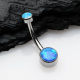 Detail View 2 of Implant Grade Fire Opal Titanium Internally Threaded Bezel Set Belly Button Ring-Blue