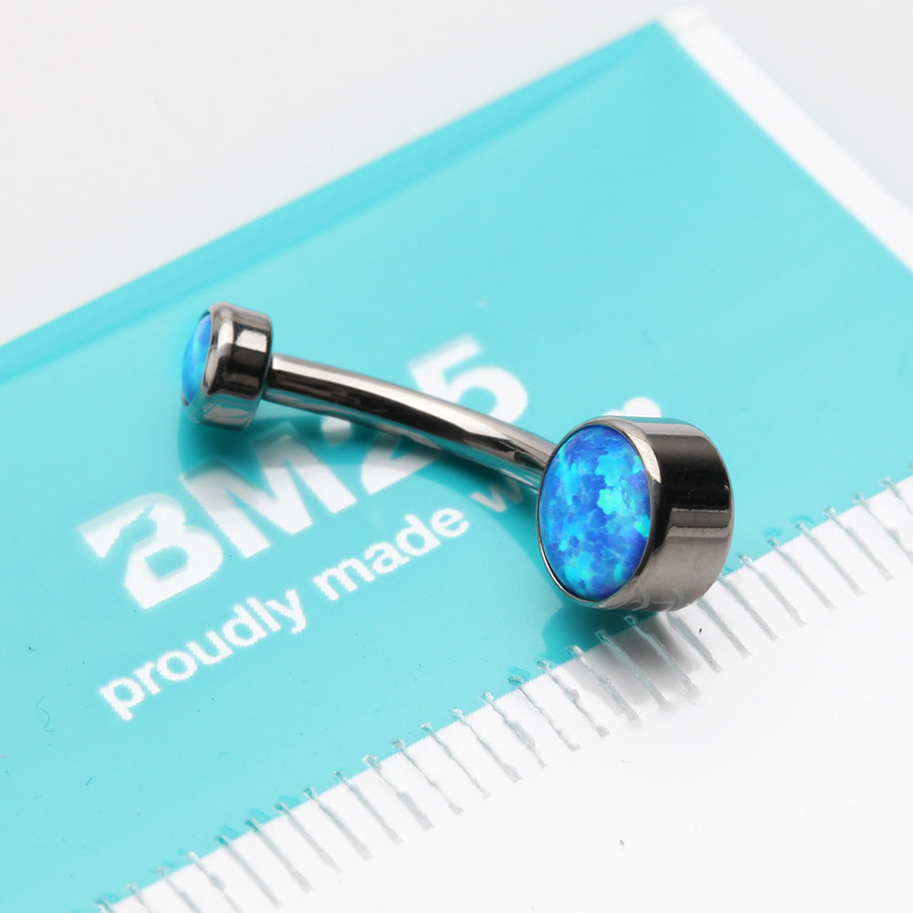 Detail View 4 of Implant Grade Fire Opal Titanium Internally Threaded Bezel Set Belly Button Ring-Blue