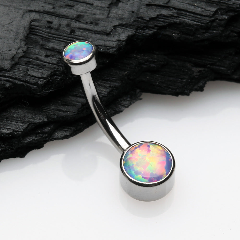 Detail View 2 of Implant Grade Fire Opal Titanium Internally Threaded Bezel Set Belly Button Ring-Purple