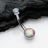 Detail View 2 of Implant Grade Fire Opal Titanium Internally Threaded Bezel Set Belly Button Ring-Purple