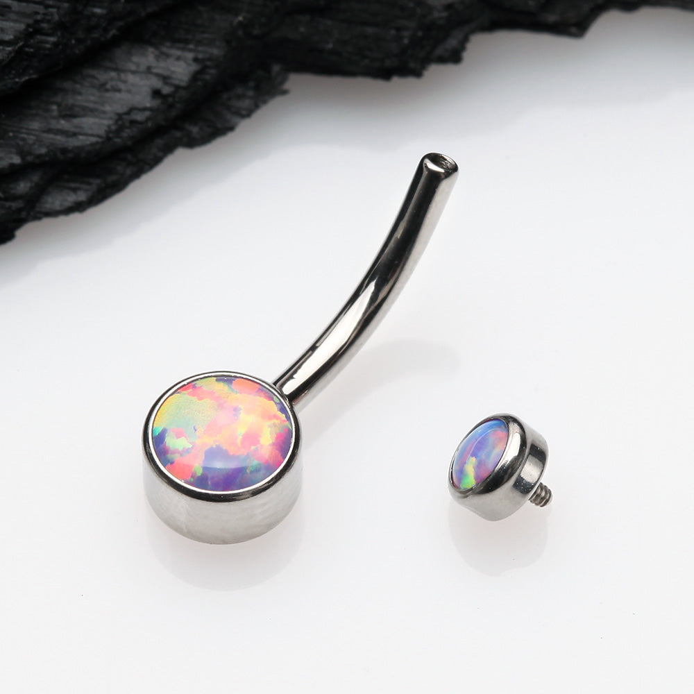 Detail View 3 of Implant Grade Fire Opal Titanium Internally Threaded Bezel Set Belly Button Ring-Purple