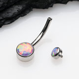 Detail View 3 of Implant Grade Fire Opal Titanium Internally Threaded Bezel Set Belly Button Ring-Purple
