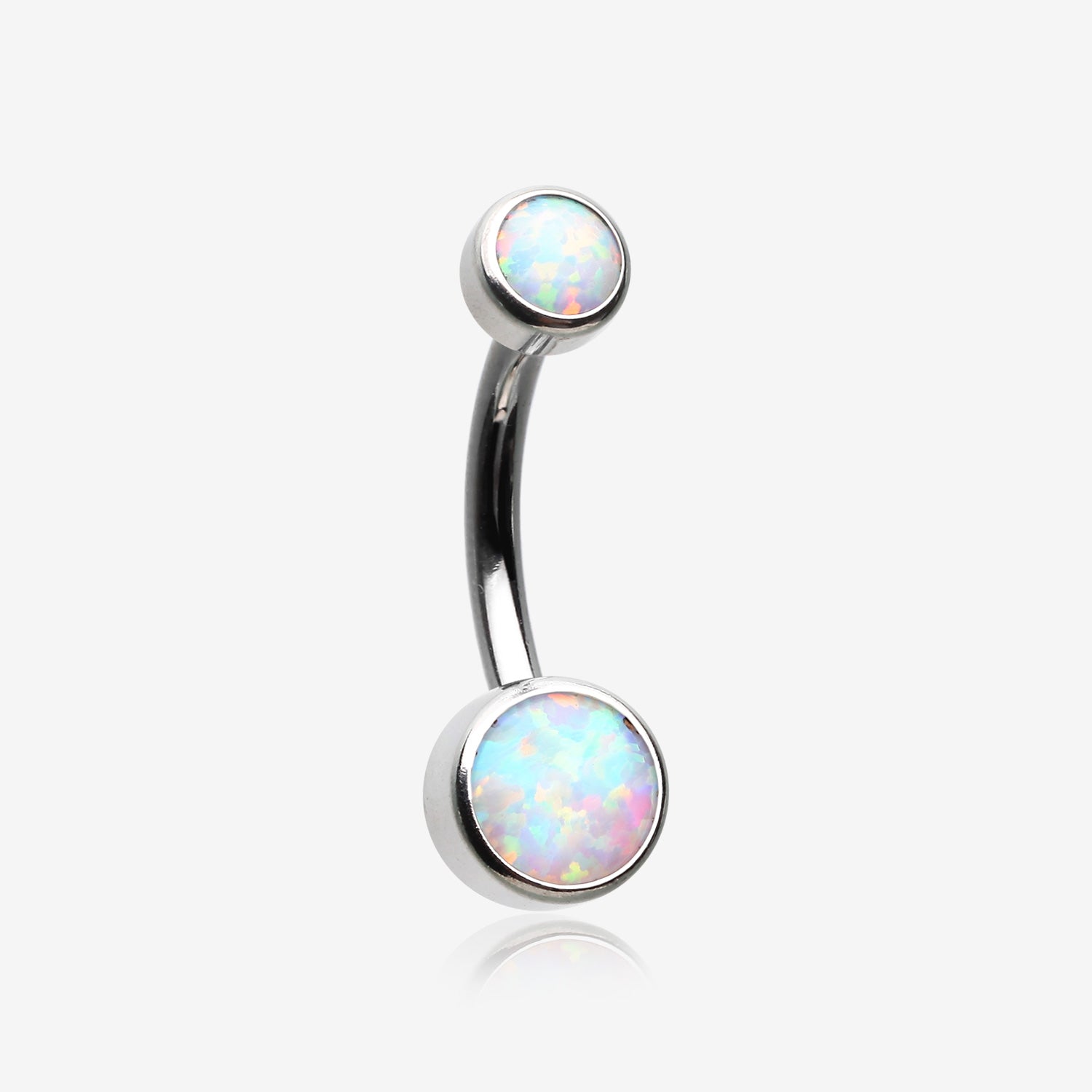 Implant Grade Fire Opal Titanium Internally Threaded Bezel Set Belly Button Ring-White