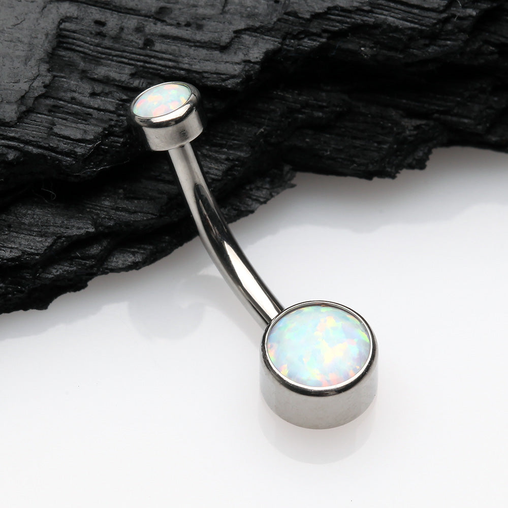 Detail View 2 of Implant Grade Fire Opal Titanium Internally Threaded Bezel Set Belly Button Ring-White