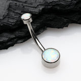 Detail View 2 of Implant Grade Fire Opal Titanium Internally Threaded Bezel Set Belly Button Ring-White