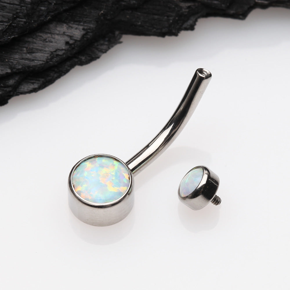 Detail View 3 of Implant Grade Fire Opal Titanium Internally Threaded Bezel Set Belly Button Ring-White