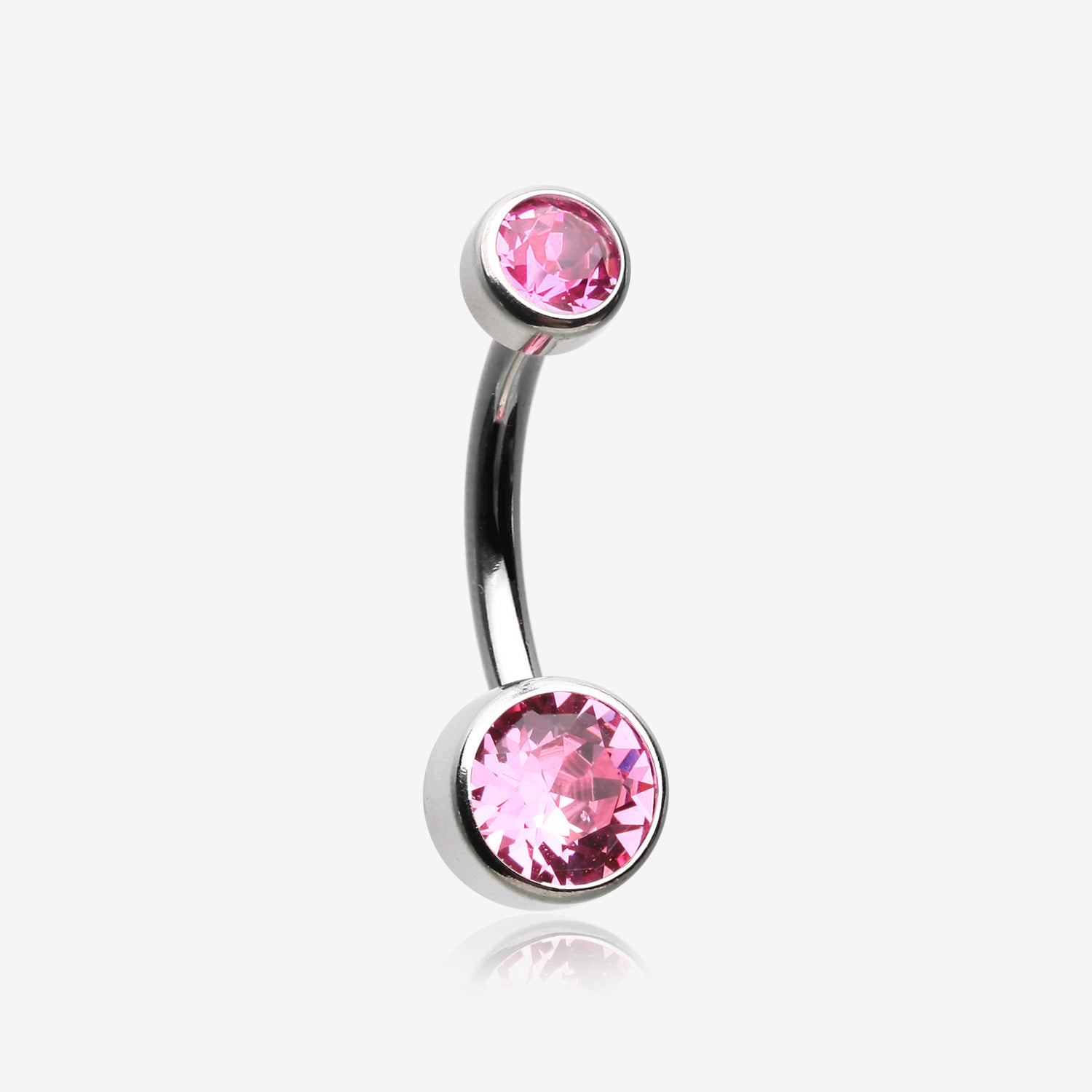 Implant Grade Titanium Internally Threaded Bezel Set Gem Belly Button Ring-Pink