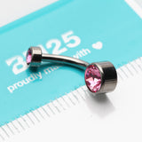 Detail View 4 of Implant Grade Titanium Internally Threaded Bezel Set Gem Belly Button Ring-Pink