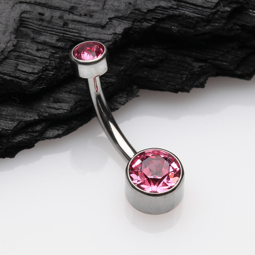 Detail View 2 of Implant Grade Titanium Internally Threaded Bezel Set Gem Belly Button Ring-Pink