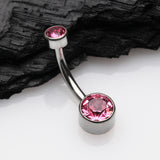 Detail View 2 of Implant Grade Titanium Internally Threaded Bezel Set Gem Belly Button Ring-Pink
