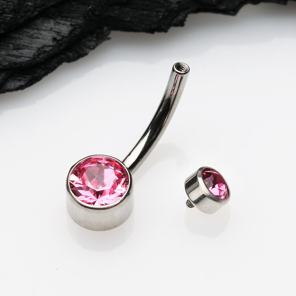 Detail View 3 of Implant Grade Titanium Internally Threaded Bezel Set Gem Belly Button Ring-Pink