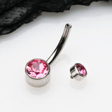 Detail View 3 of Implant Grade Titanium Internally Threaded Bezel Set Gem Belly Button Ring-Pink