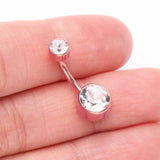 Detail View 3 of Implant Grade Titanium Rose Gold Internally Threaded Bezel Set Gem Belly Button Ring-Clear Gem