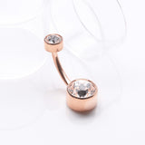 Detail View 2 of Implant Grade Titanium Rose Gold Internally Threaded Bezel Set Gem Belly Button Ring-Clear Gem
