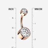 Detail View 1 of Implant Grade Titanium Rose Gold Internally Threaded Bezel Set Gem Belly Button Ring-Clear Gem