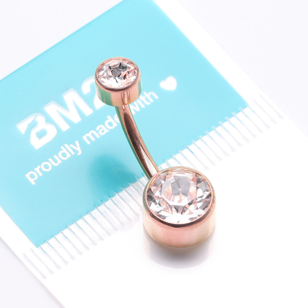 Detail View 4 of Implant Grade Titanium Rose Gold Internally Threaded Bezel Set Gem Belly Button Ring-Clear Gem