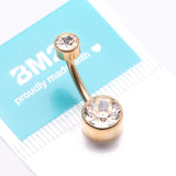 Detail View 4 of Implant Grade Titanium Golden Internally Threaded Bezel Set Gem Belly Button Ring-Clear Gem