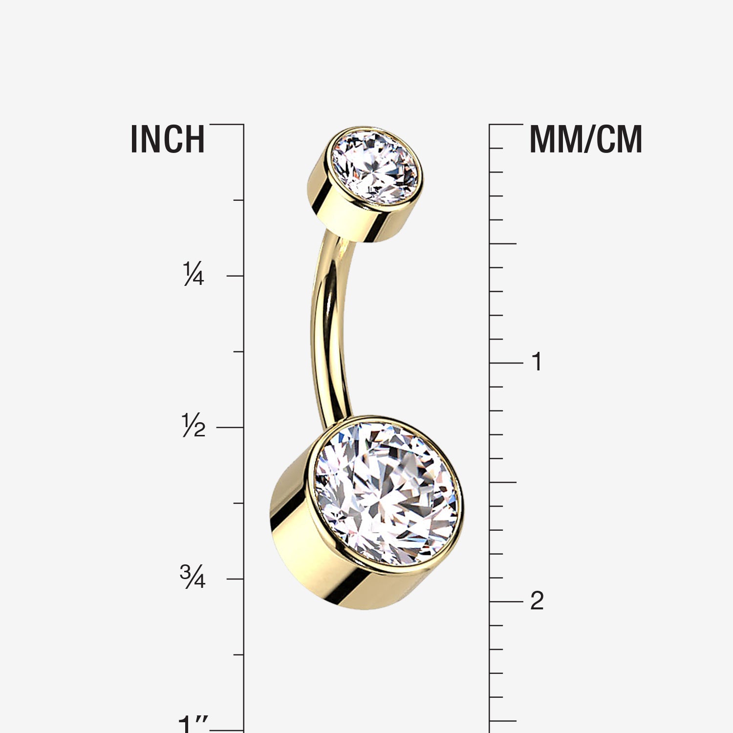 Detail View 1 of Implant Grade Titanium Golden Internally Threaded Bezel Set Gem Belly Button Ring-Clear Gem