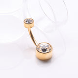 Detail View 2 of Implant Grade Titanium Golden Internally Threaded Bezel Set Gem Belly Button Ring-Clear Gem