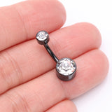 Detail View 3 of Implant Grade Titanium Blackline Internally Threaded Bezel Set Gem Belly Button Ring-Clear Gem