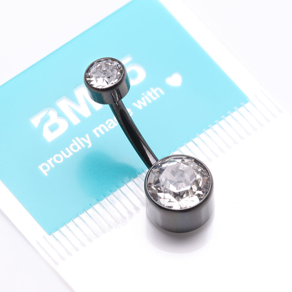 Detail View 4 of Implant Grade Titanium Blackline Internally Threaded Bezel Set Gem Belly Button Ring-Clear Gem