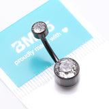 Detail View 4 of Implant Grade Titanium Blackline Internally Threaded Bezel Set Gem Belly Button Ring-Clear Gem