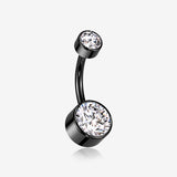Implant Grade Titanium Blackline Internally Threaded Bezel Set Gem Belly Button Ring