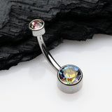 Detail View 2 of Implant Grade Titanium Internally Threaded Bezel Set Gem Belly Button Ring-Vitrail Medium