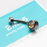 Detail View 4 of Implant Grade Titanium Internally Threaded Bezel Set Gem Belly Button Ring-Vitrail Medium