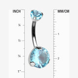 Detail View 1 of Implant Grade Titanium Internally Threaded Prong Set Belly Button Ring-Aqua