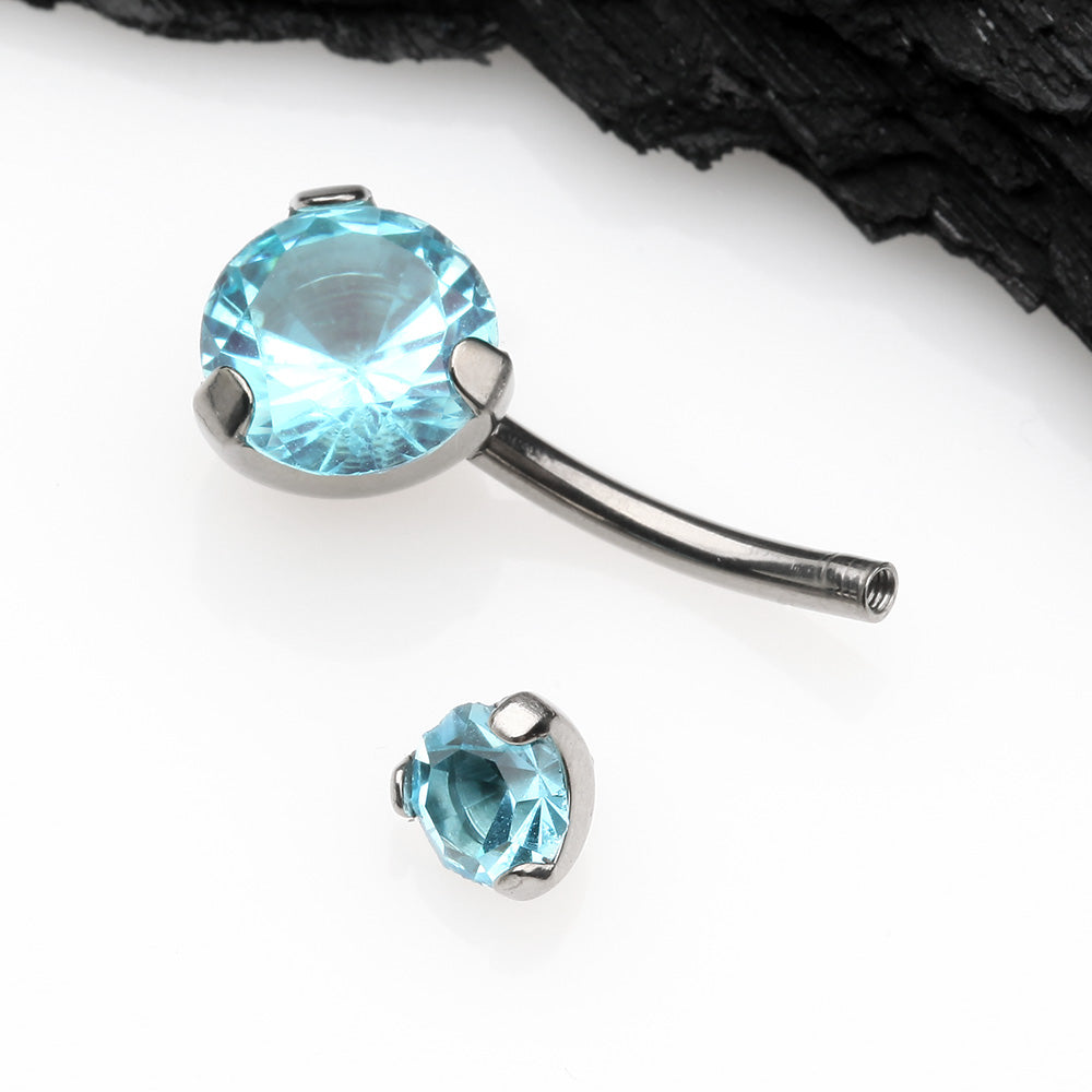 Detail View 3 of Implant Grade Titanium Internally Threaded Prong Set Belly Button Ring-Aqua