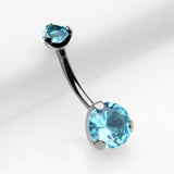 Detail View 2 of Implant Grade Titanium Internally Threaded Prong Set Belly Button Ring-Aqua