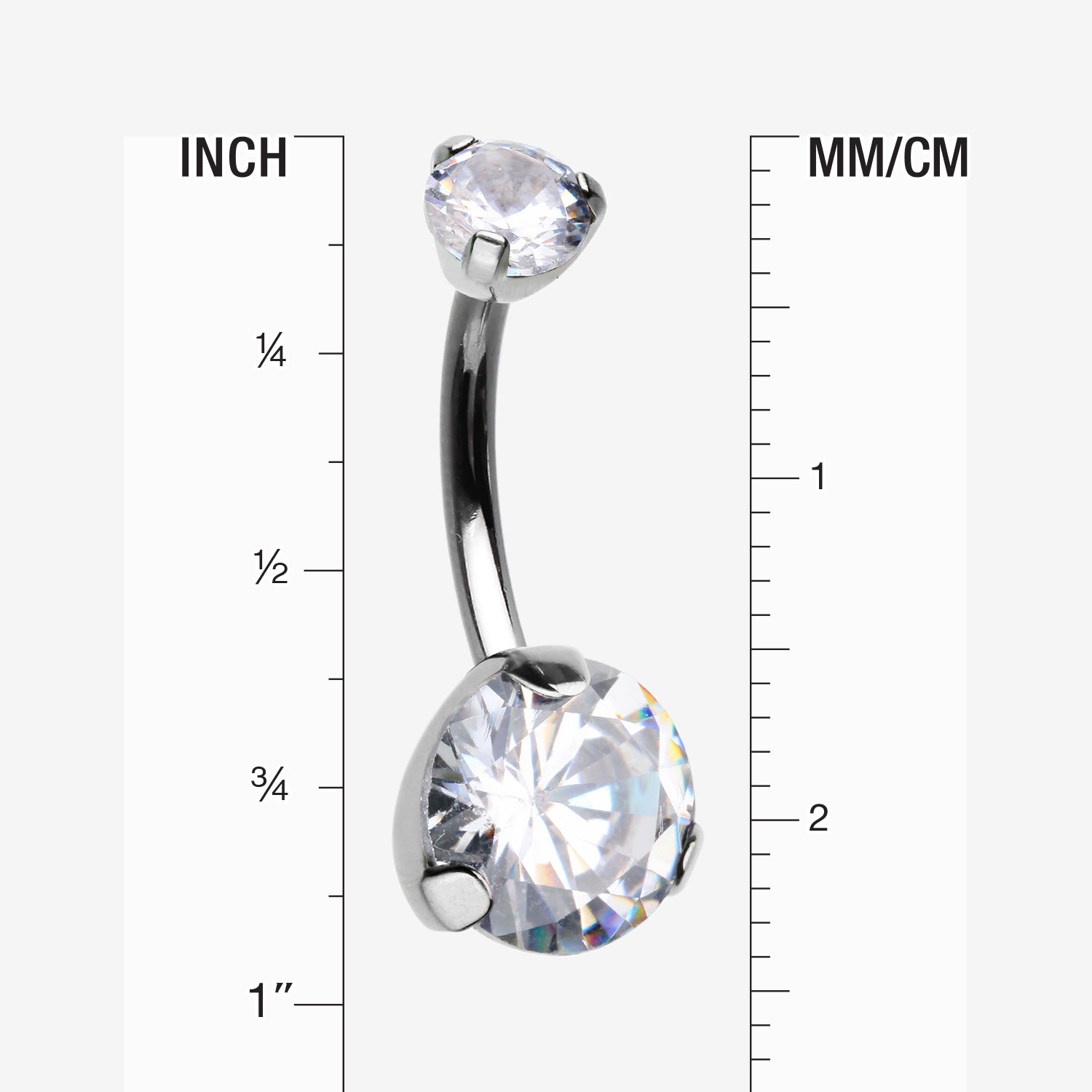 Detail View 1 of Implant Grade Titanium Internally Threaded Prong Set Belly Button Ring-Clear Gem