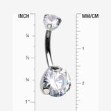 Detail View 1 of Implant Grade Titanium Internally Threaded Prong Set Belly Button Ring-Clear Gem