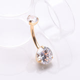 Detail View 2 of Implant Grade Titanium Golden Internally Threaded Prong Set Belly Button Ring-Clear Gem