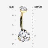 Detail View 1 of Implant Grade Titanium Golden Internally Threaded Prong Set Belly Button Ring-Clear Gem