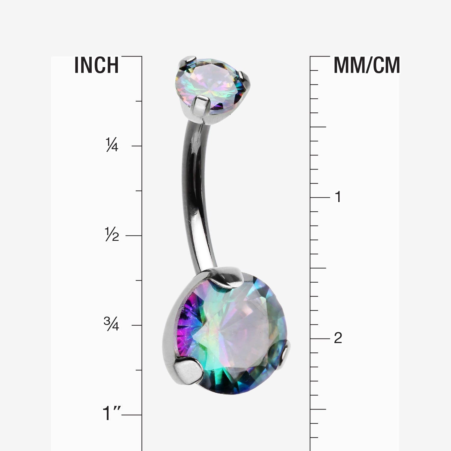 Detail View 1 of Implant Grade Titanium Internally Threaded Prong Set Belly Button Ring-Vitrail Medium