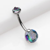 Detail View 2 of Implant Grade Titanium Internally Threaded Prong Set Belly Button Ring-Vitrail Medium