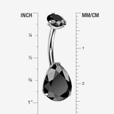 Detail View 1 of Implant Grade Titanium Internally Threaded Teardrop Prong Set Belly Button Ring-Black