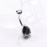 Detail View 2 of Implant Grade Titanium Internally Threaded Teardrop Prong Set Belly Button Ring-Black