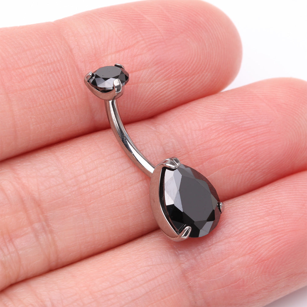 Detail View 3 of Implant Grade Titanium Internally Threaded Teardrop Prong Set Belly Button Ring-Black