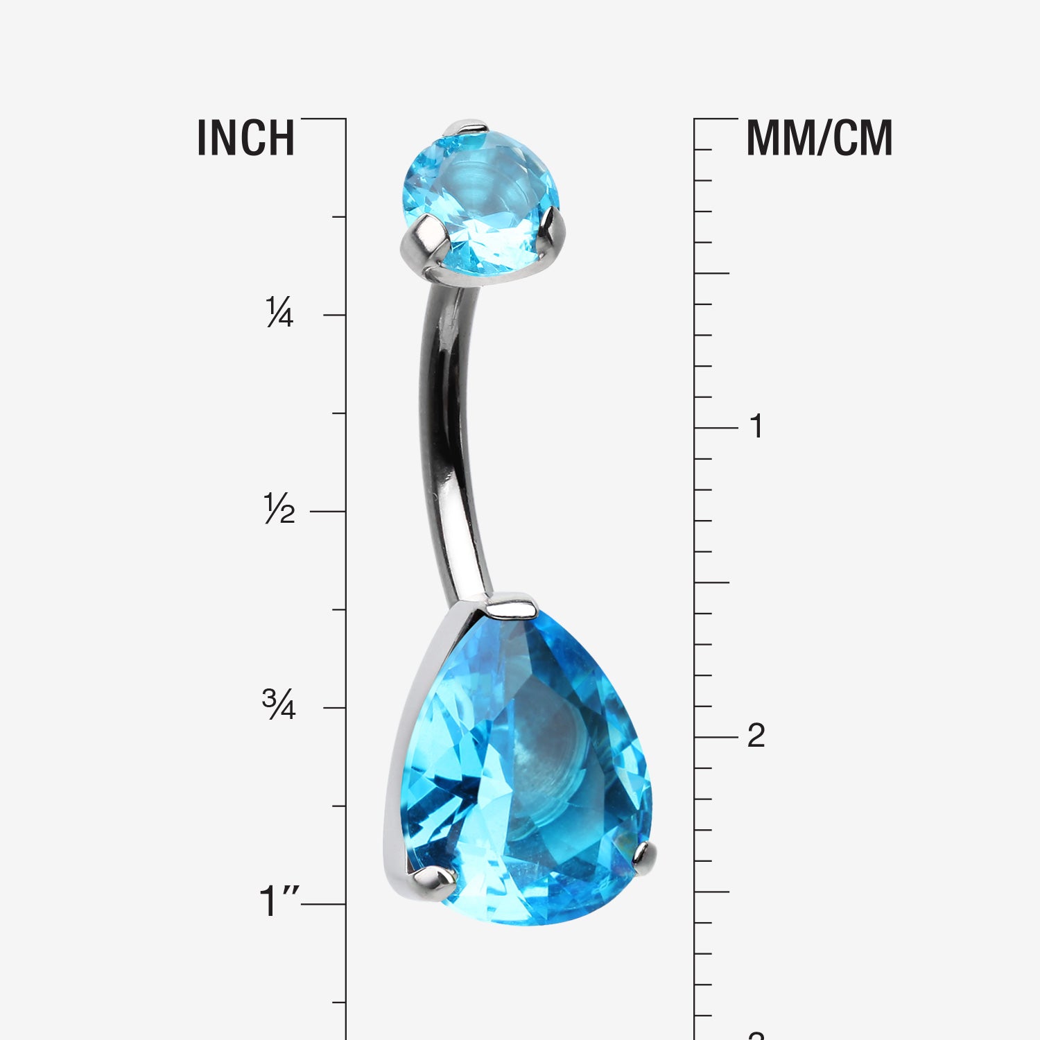 Detail View 1 of Implant Grade Titanium Internally Threaded Teardrop Prong Set Belly Button Ring-Teal